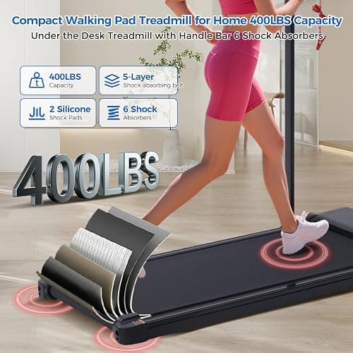 Walking Pad Treadmill with Handle Bar, Compact Portable Treadmills for Home Small, Electric Walking Pads with Handles, 3.5HP Quiet and LED Display, 400 LBS Capacity thumbnail 4