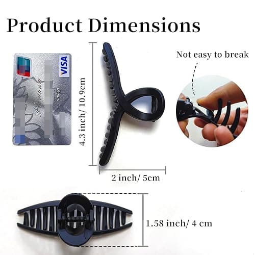 Nalodu Hair Claw Clips Large 4.3 Inch No Slip Big Matte Jaw Butterfly Clip Clamp 4 Colors for Thin Fine Thick Hair Women, 4 Pack thumbnail 2