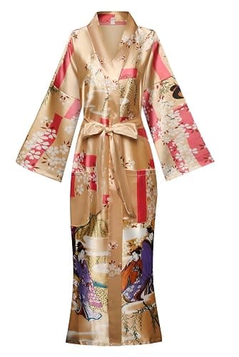 Women's Floral/Patterned Silky Kimono Robes Long Satin Bathrobes Sleepwear Loungewear - Image 1