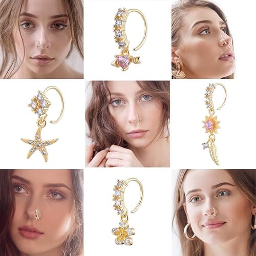 20pcs Dangle Nose Ring For Women 20g L Shaped Dangling Nose Stud Cz Heart Moon Star Butterfly Noses Rings Hoops Dangling Dangle Noses Piercing Jewelry thumbnail 4
