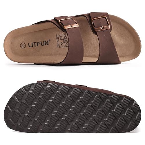 Litfun Women's Cork Footbed Sandal Summer Slip On Slide Sandals with Adjustable Buckle thumbnail 7