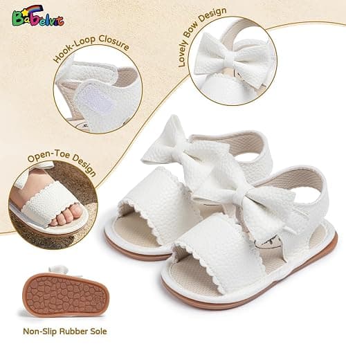 Babelvit Infant Baby Girl Boy Sandals Comfort Premium Summer Outdoor Casual Beach Shoes with Flower Bowknot Anti Slip Rubber Sole Newborn Toddler Prewalker First Walking Shoes thumbnail 5