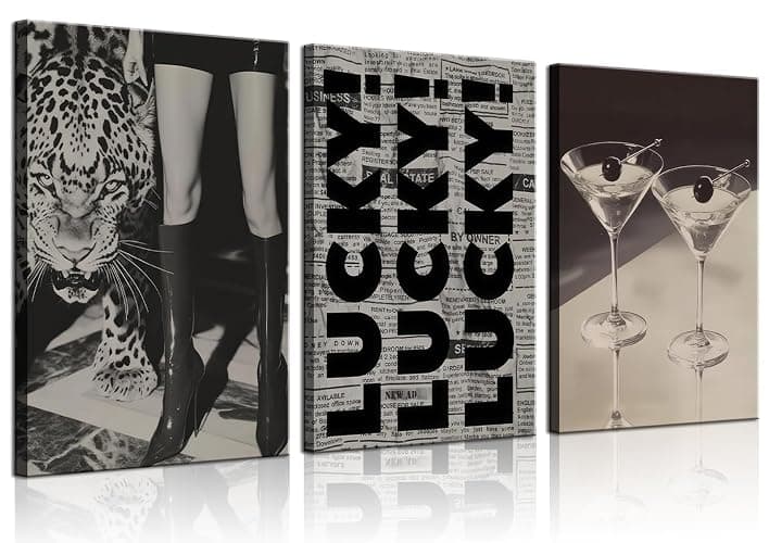 Trendy Leopard Canvas Wall Art Fashion Cheetah Lucky Martini Wall Decor Pictures Funky Vintage Preppy Luxury Aesthetic Posters Prints for Girly Bedroom Apartment Dorm Decoration 12x16in - Image 1