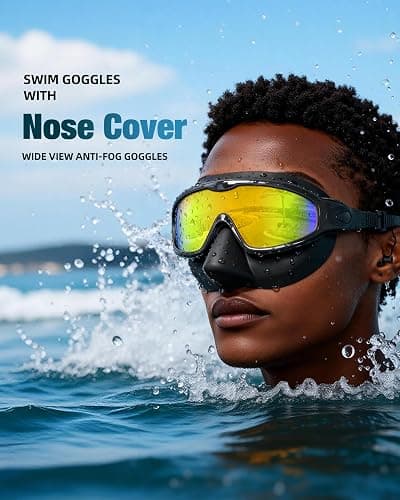 Aegend Swim Goggles with Nose Cover for Adults, 2 Pack Wide View Swimming Goggles Anti-Fog/UV No Leak for Men & Women thumbnail 2