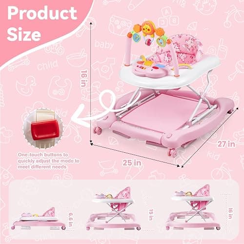 RefoereBabe 5 in 1 Foldable Baby Walker for Boys Girls Infant 6-12 Months | Walkers for Babies with Bouncer, Rocker, Feeding Tray, Music, Adjustable Heights & Wheels, Seat Activity Walker thumbnail 2