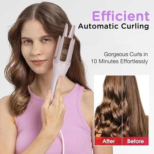ZZR SEVEN Automatic Curling Iron, 1.5 Inch Hair Curler with 4 Temp. Options, 10S Fast Heating, 2-Way Rotation, 30 Min Auto Shut-Off, Anti-Scald-Tangle for Long Hair, Dual Voltage for Travel (Khaki) thumbnail 2