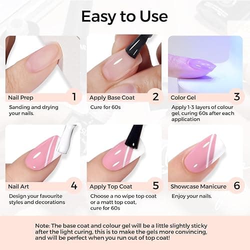 TOMICCA UV Nagellack Set, 6 Farben Transparent Rosa Nude Gel Nagellack, Natur Gellack Soak-Off UV LED Manicure Gel Lacquer Varnish für Nagelstudio DIY Home, 8ml thumbnail 7