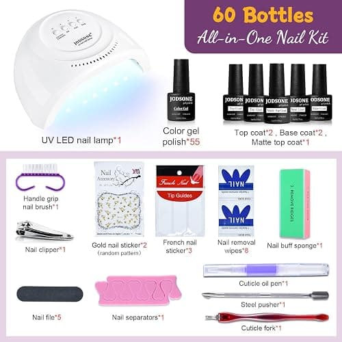 JODSONE Gel Nail Polish Kit 60 PCS with U V Light Soak off Base Top Coat 55 Shine Colors Gel Nail Kit Bright and Dark Brown Wine Red Series Manicure Set for Women and Girls thumbnail 2