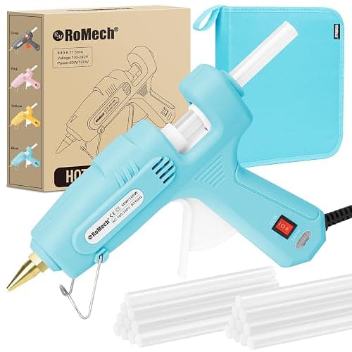 ROMECH Full Size Hot Glue Gun with 60/100W Dual Power and 21 Hot Glue Sticks (7/16"), Fast Preheating Heavy Duty Industrial Gluegun with Storage Case for Crafting, DIY and Repairs (Cyan) - Image 1