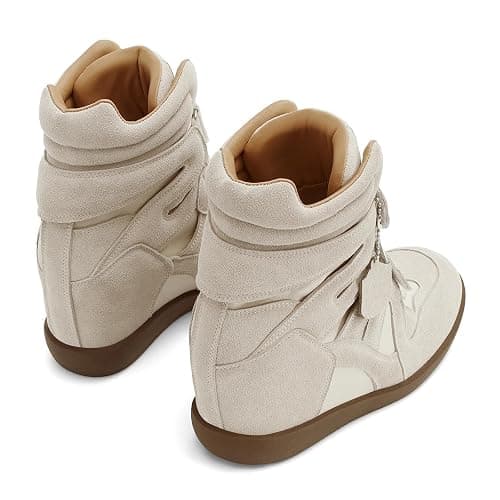 Dsevht Hidden Wedge Sneakers for Women High Top Fashion Sneaker Suede High Heel Platform Tennis Triple Strappy Band Casual Vintage Dressy Comfy Campus Trendy Retro Sneaker thumbnail 7