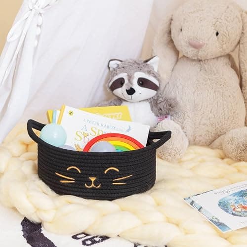 HiChen Small Storage Basket, Black Cute Pet Toy Storage for Cats, Dogs, Decorative Rope Bin for Organizing, Empty Gift Basket for Baby, Black, 9.8 x 4 inches thumbnail 2