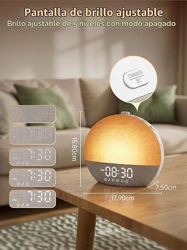 Despertador Amanecer, Despertador con Luz Natural Simulación de Amanecer, Lámpara de Cabecera Bluetooth, 30 Sonidos Ruido Blanco, 17 Modos de Luz RGB, 20 Niveles de Brillo, Temporizador y Snooze thumbnail 8