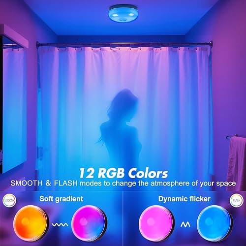 2-Pack Waterproof Shower Lights for Inside Shower, Rechargeable Shower Lamp | 15 RGBW Color Mood Lighting with Remote Dimmable&Timer, LED Wireless Magnetic Ceiling/Wall Light for Bathroom Bathtub Closet thumbnail 2