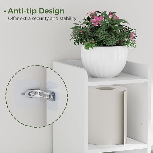 BEWISHOME Small Bathroom Cabinet, Narrow Storage Cabinet with Anti-Tip & Adjustable Shelves,Bathroom Organizers and Storage Cabinets for Small Spaces, 7.9 x 7.9 x 31.5 Inches，White YYG06W thumbnail 5