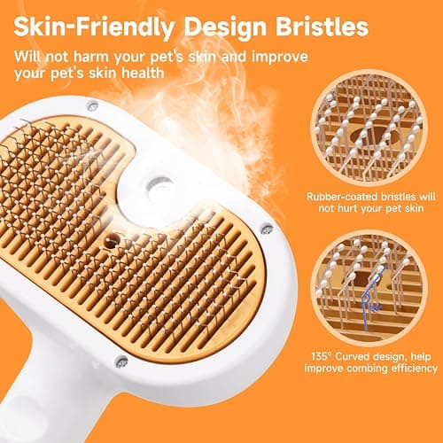Pet Steam Brush for Dog & Cat – 3-in-1 Spray Hair Removal Comb for Shedding & Grooming, Softens Fur & Reduces Static – Water Brush for Long & Short Coats, Bath-Hating Pets, Includes Waterless Shampoo thumbnail 4