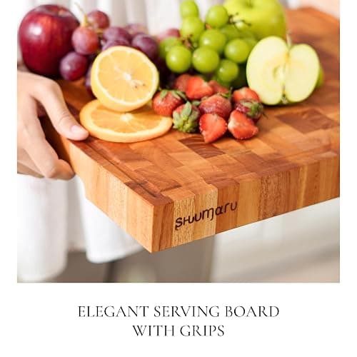 SHUMARU Mahogany End-Grain Wood Cutting Board – 16.5x12.6x1.6" Butcher Block | Handmade in Bali - Silky-Smooth, Juice Groove, Knife‑Friendly, Ergonomic Grips & Non‑Slip Feet thumbnail 6