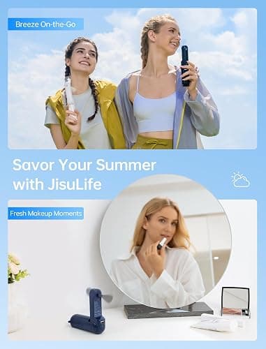 JISULIFE 3 IN 1 Portable Fan with Power Bank & Flashlight Featured | 19H Max Cooling, USB Rechargeable, Pocket-Sized Handheld Fan for Travel, Cruise, Concerts, Makeup, Summer Gifts for Women thumbnail 6