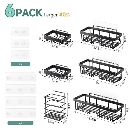 Veken Shower Caddy 6-Pack,Advanced Rustproof Design, No Drilling Adhesive Shelves, Rack with Soap Holder, Large Capacity Bathroom Organizers and Storage, Wall-Mounted Kitchen & Home Decor thumbnail 7