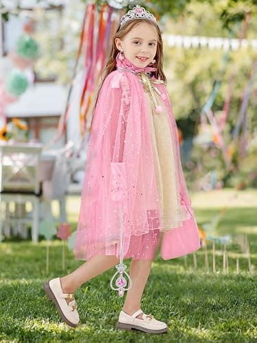 Fuzmo Light Up Princess Dress Up Clothes for Girls 3 4 5 6, Princess Costume with Toy for Kids Toddlers Birthday Gift - Pink thumbnail 8