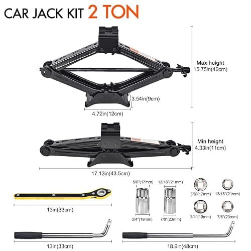 Scissor Car Jack 2 Ton (4409 lbs) Tire Changing Kit with Lug Wrench - Emergency Kit for Car, SUV, MPV thumbnail 2