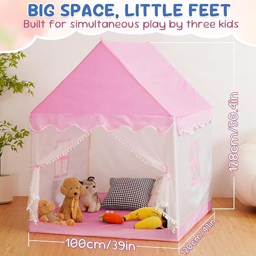 BSHAPPLUS Pink Tent for Kids Indoor, 1 to 3-Year-Old | Durable Oxford Cloth & 15.79mm Thickened Support Poles More Stable, Breathable Window & Inside Pockets, 41"L × 39"W × 50.4"H thumbnail 2