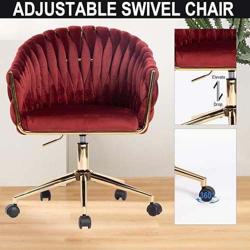 Comermax Velvet Office Chair, Vanity Chairs with Wheels, 360° Swivel Velvet Home Office Desk Chair, Accent Chair Makeup Vanity Chair for Bedroom, Living Room(Red) thumbnail 5