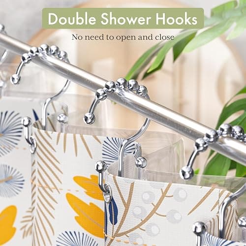 Amazer Shower Curtain Hooks Rings, Rust-Resistant Stainless Steel Double Shower Curtain Hooks, Shower Hooks for Shower Curtain and Liner Bathroom, Set of 12, Chrome thumbnail 4