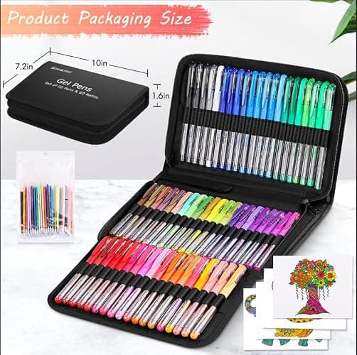 Soucolor Gel Pens for Adult Coloring Books, Deluxe 120 Pack-60 Colored Gel Pens, 60 Refills and Travel Case, with 40% More Ink Gel Art Markers Set for Drawing Journaling Scrapbooking Art Kit Supplies thumbnail 7