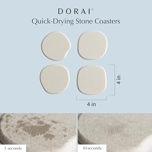Dorai Home Stone Coaster Set – 4 Absorbent Diatomite Coasters for Instant Drying, Modern Design, Sandstone - Sandstone thumbnail 4