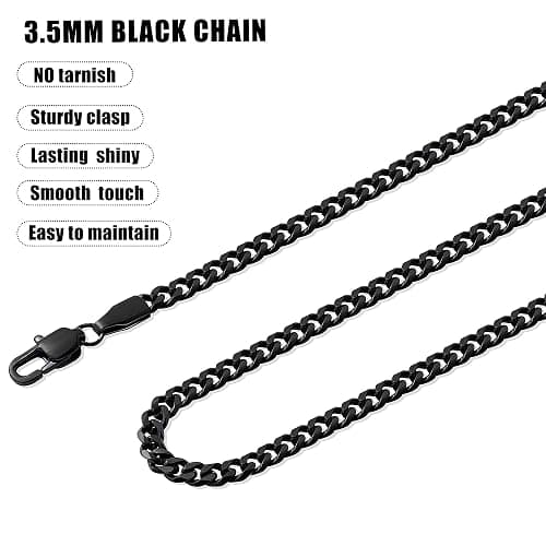 Fiusem 3.5mm Cuban Link Chains for Men, Silver Tone/Black/14K Gold Plated Stainless Steel Necklace Chain, Mens Necklace 16, 18, 20, 22, 24, 26, 28 Inch thumbnail 5