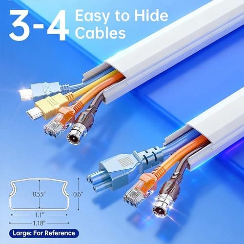 Delamu Cord Hider, Cord Covers for 3-4 Wires on Wall, Large Cable Hider Cable Management, Easy Set up Wire Hiders Wire Covers for Cords on Wall, TV Cables Cover Raceway, 6X W1.18 H0.67in, White thumbnail 2