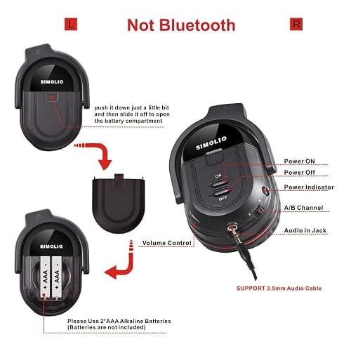 SIMOLIO 2 Pack IR Wireless Headphones for in Car TV Video Audio Listening, Not Bluetooth, 2 Channel Car DVD Headphones for Kids, Universal Infrared Headsets for Headrest Video System, AUX Cord thumbnail 3