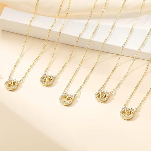 MONOOC Cat Gifts for Girls - Tiny Cat Initial Necklace for Teen Girls Kid | Gift Box Packaging, 14k-Gold-Plated, Cat Themed Gifts for Cat Lovers, Kids Jewelry for Girls, Birthday Gifts for Girl Kids thumbnail 9