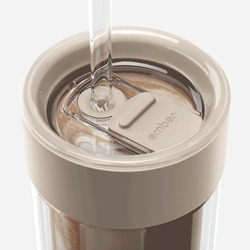Ember Cold Tumbler 16 oz – Insulated Glass Iced Coffee Cup with Straw & Spill-Proof Lid, Keeps Drinks Cold, Eliminates Condensation, Modern Double-Wall Design, Sandstone thumbnail 8