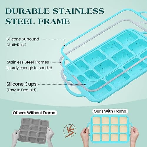 KASHME 12-Cavity Silicone Brownie Pans With Metal Frame, Non Stick | All Edges Mini Brownie Baking Pan With Dividers, Square Muffin Pan For Oven, Aqua, 1 Pc thumbnail 3