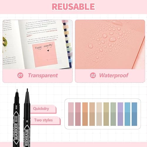 Jutom 39 Pcs Aesthetic Book Annotation Kit Highlighter with Pencil Case Bag Gel Pen 700 Sheets Transparent Sticky Note Index Tab Bible College School Supplies(Pink,Classic Style) - Pink - Classic Style thumbnail 7
