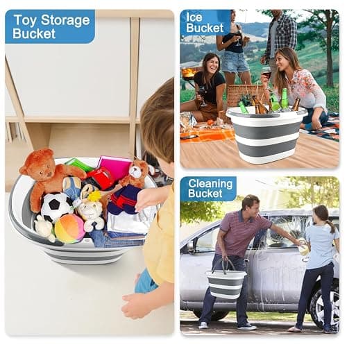 Collapsible Mop Bucket with Handle for Cleaning, 16L(4.2 Gallon) Silicone Square Mopping Bucket for Windows Cleaning or Car Washing, Cleaning Supplies Organizer Plastic Bucket for Storage thumbnail 6