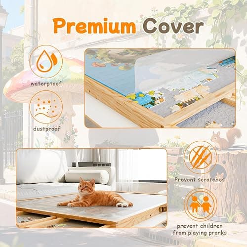 Opprut 1500-Piece Rotating Puzzle Board with Drawers and Cover, Puzzle Tables for Adults, Portable Jigsaw Wood Table with 6 Storage Drawers, Non Slip Felt and Handle, Ideal Gift（35.1"x26"） thumbnail 5
