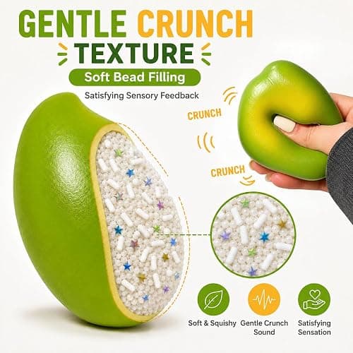 2Pack Premium Crunchy Mango Squishy Stress Ball, Thermochromic Green to Yellow Sensory Fidget Toy with Gentle Crunch Sound & Slow Rising Squeeze, ASMR Desk Toy, Anxiety Relief Gift for Office Home thumbnail 4