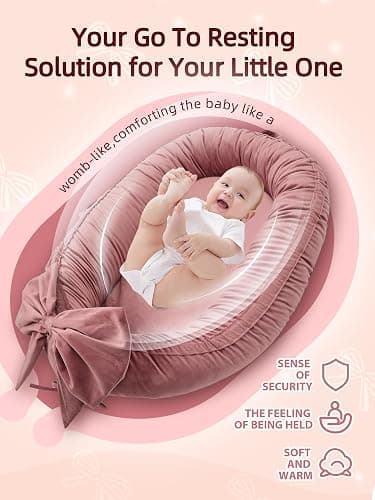 EAQ Baby Nest Pod for Newborn,Baby Sleep Pod Soft Breathable Napping or Traveling for 0-12 Months,Travel & Baby Essentials for newborn (Bean paste pink) thumbnail 5