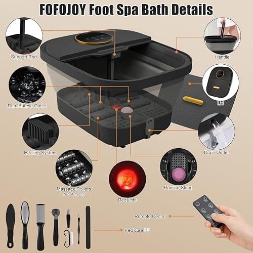 FOFOJÔY Foot Spa Bath Massager with Heat, Bubble, Temperature Control, Remote Control, Touchscreen, Pumice Stone, Pedicure Foot Spa Gift for Man Women Mother Father (Plus Size) thumbnail 2
