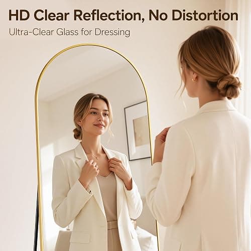 Antok Full Length Mirror, 58"x18" Floor Mirror with Stand, Gold, Arched | Shatter-Proof Glass, Floor Standing, Hanging, Leaning, HD Full Body Mirror with Aluminum Alloy Frame for Bedroom Livingroom thumbnail 3