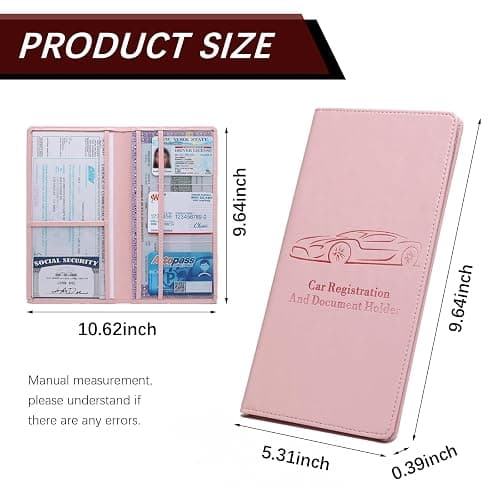 Peisicne Car Registration and Insurance Card Holder for Women Men, Pink Glove Box Paperwork Organizer with Magnetic Buckle for Easy Access and Protect Documents and Various Cards in Vehicle thumbnail 2
