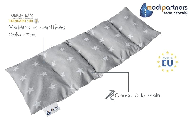 Medi Partners Coussin chauffant noyaux de cerise 60x20cm 800g 100% coton 5 Chambres par le froid Taie d'oreiller amovible (Étoiles) thumbnail 2