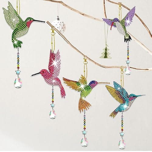 JeCuiK 6 Pcs Diamond Painting Wind Chimes Rhinestone Hummingbird Diamond Art Suncatcher Double Sided 5D DIY Diamond Painting Kits for Adults Christmas Ornament Best Gifts for Mother thumbnail 5