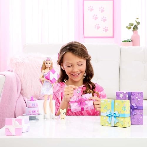 Barbie Party Unboxed Doll & Accessories, Pet Birthday Series Birthday Bows Set with 10 Surprises Including Color Change & Cake-Decorating Activity thumbnail 2