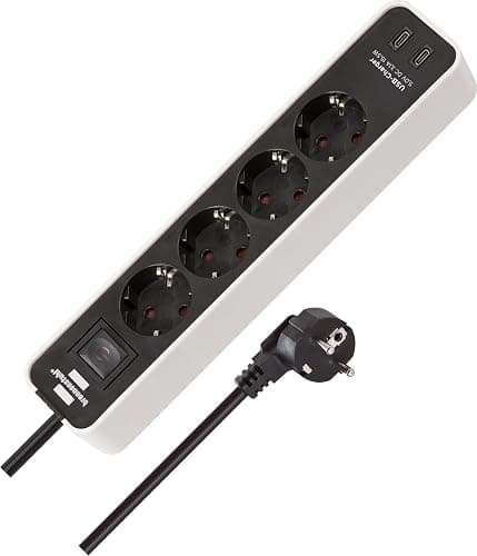 Brennenstuhl Ecolor Steckdosenleiste 4-Fach mit USB-Ladebuchse (Mehrfachsteckdose mit 2X USB C, Schalter und 1,5m Kabel) weiß/schwarz - Image 1