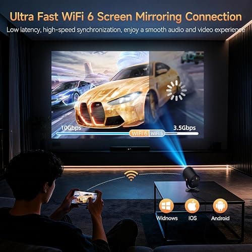Mini Projector with WiFi and Bluetooth, Portable Projector Native 1080P Support 4k with 180° Adjustable Stand, Max 180" Display Proyector Built-in Speakers thumbnail 7