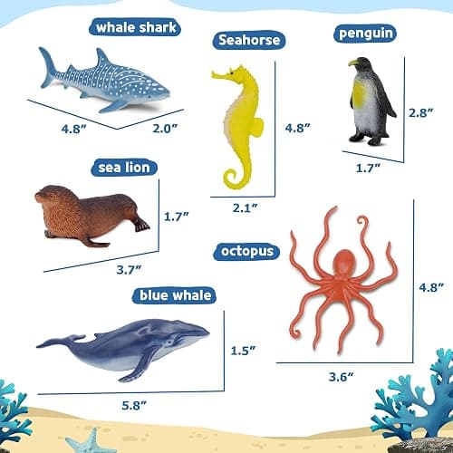 Beetots Ocean Sea Life Toy Figures Set for Kids, 12 PCS Realistic Marine Animals with Shark, Dolphin, Sea Turtle, Penguin, Seal, Clownfish, Crab, Ocean Animal Figure Toys for Boys Girls Toddlers thumbnail 2
