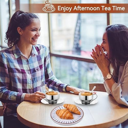 Stainless Steel Coffee Cup Set - 125ML Espresso Cups with Saucer and Spoon for Coffee and Tea Lovers thumbnail 2